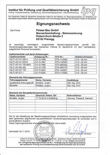 Eignungsnachweis Institut für Prüfung und Qualitätssicherung